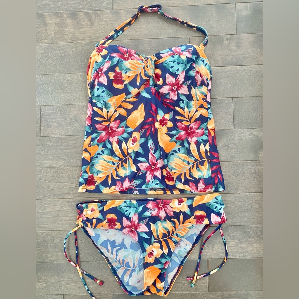 Floral Print Underwired Bandeau Tankini Set Size 8 / Medium / 32DD